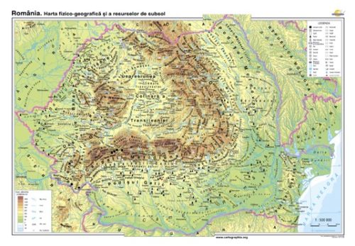 România. Harta fizico-geografică şi a resurselor naturale de subsol