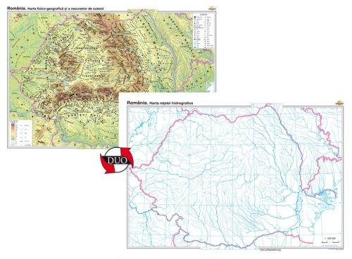 România. Harta fizico-geografică și a resurselor naturale de subsol – Duo