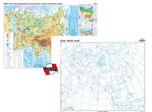 Asia. Harta fizico-geografică şi a principalelor resurse naturale de subsol – Duo