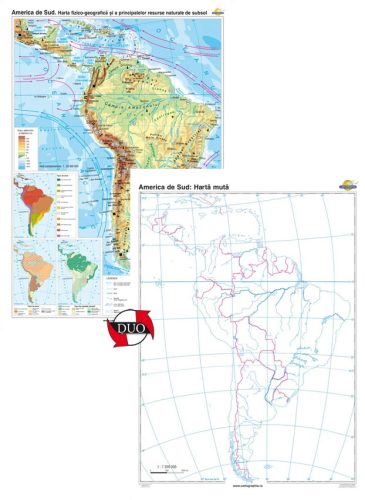 America de Sud. Harta fizico-geografică şi a principalelor resurse naturale de subsol – Duo