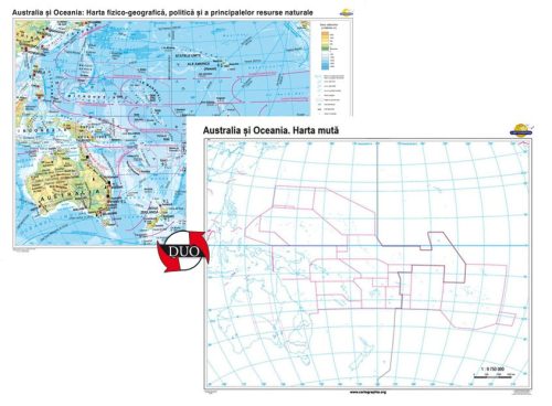 Australia şi Oceania. Harta fizico-geografică, politică şi a principalelor resurse naturale – Duo