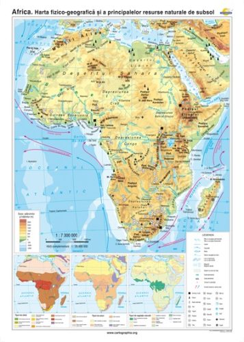 Africa. Harta fizico-geografică şi a principalelor resurse naturale de subsol