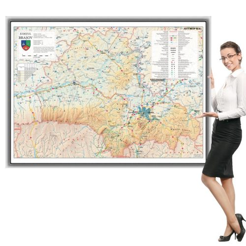 Harta județului Brașov în ramă de aluminiu