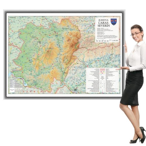 Harta județului Caraș- Severin în ramă de aluminiu