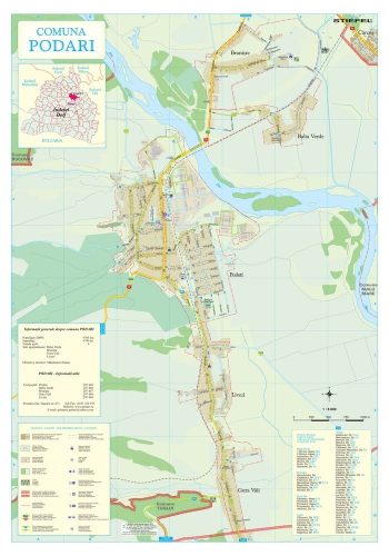 Harta Comunei Podari DJ - șipci de lemn