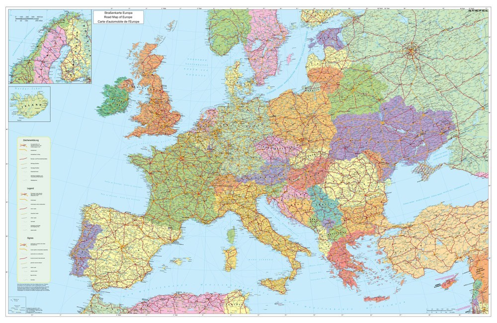 Harta De Perete Europa Rutiera 140x100 Cm Stiefel Romania
