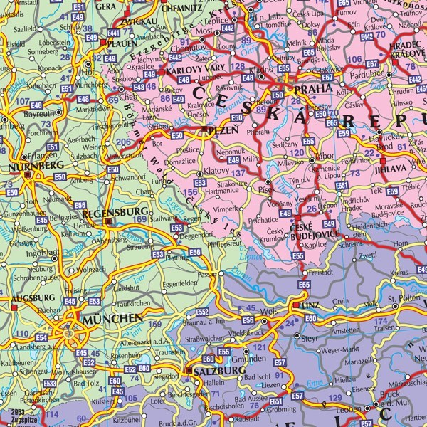Harta De Perete Europa Rutiera 140x100 Cm Stiefel Romania
