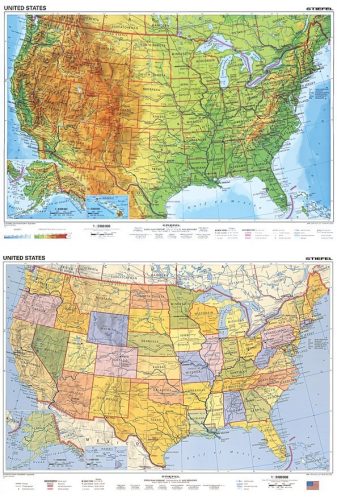 Hartă SUA fizico-geografică/ administrativă (în limba engleză)