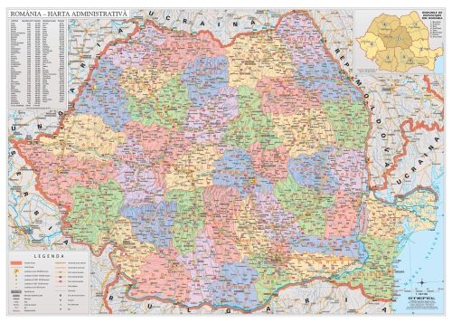 Hartă de perete România administrativă - ediția 2004 mărime 160x120cm 