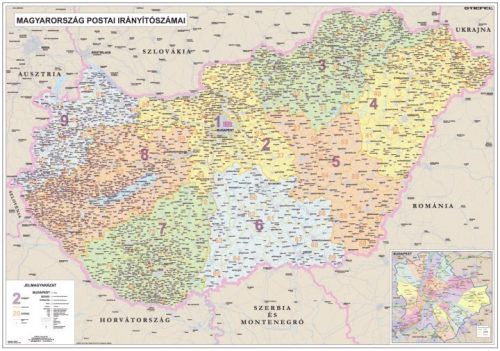Harta Ungaria Coduri Poștale / Administrativ-Rutieră DUO 