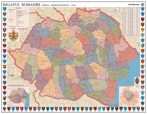 Hartă de perete România Interbelică